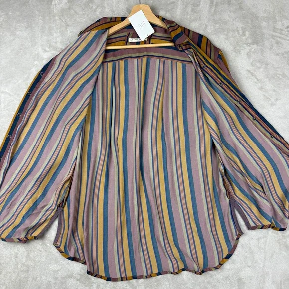 We The Free: Free People Blouse Women XS All Smiles Top Striped Snap Front NWT - Picture 2 of 12
